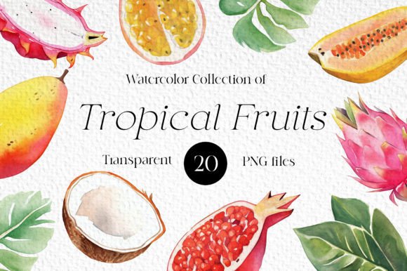 Watercolor Tropical Fruits Clipart for Design Projects