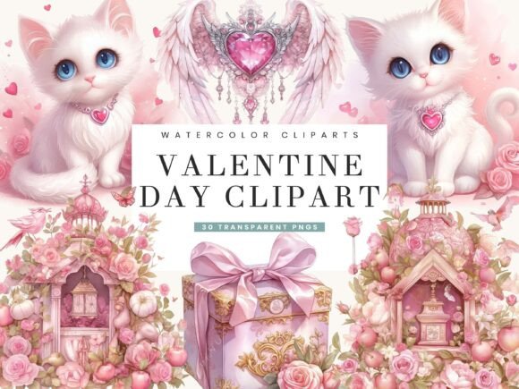 Watercolor Valentine Day Clipart Bundle