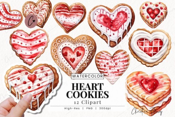 Watercolor Valentine Heart Cookies PNG for Beautiful Designs