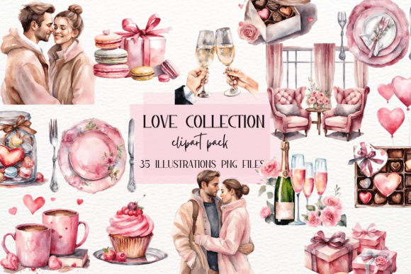 Watercolor Valentine's Day Clipart: Love Styled Soft