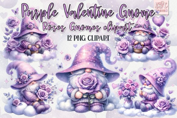 Watercolor Violet Roses Valentine Gnomes