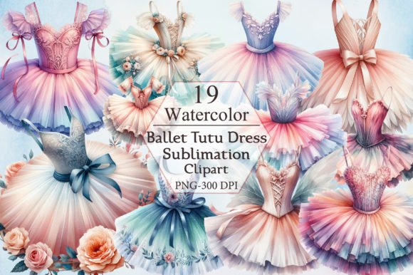 Watercolour Ballet Tutu Dress Clipart