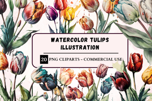 Watercolour Tulips Illustration Clipart for Creative Projects